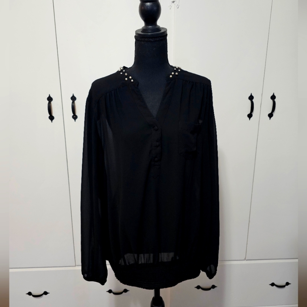 Torrid Black Sheer Top with Beads Studs, Size 2 Plus Size